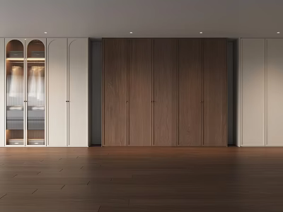 Modern Built in Wardrobe Design With Wooden Panels White Frames And Glass Doors 3d model