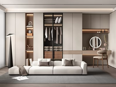 Modern Walk In Closet With Sofa Mirror And Storage 3d model