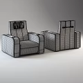 Modern Gray Fabric Single Seater Sofa With Cup Holders And Padded Backrest 3d model