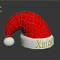 Red Christmas Hat with Gold Xmas Lettering White Brim and Pom Pom