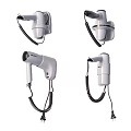 White Wall Mounted Hair Dryers With Coiled Cords Displayed In Multiple Angles Design