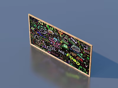 Decorative Wooden Board With Colorful Doodles Vibrant Texts And Life Related Graphics 3d model