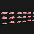 Cartoon Scene With Pink Clouds Arranged In Rows On Black Background