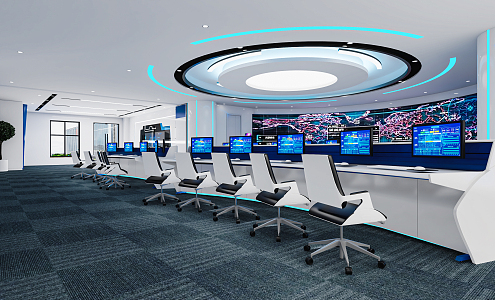 Modern Monitoring Room Command and Control Hall Monitoring Hall Dispatching Command Center Office Desk and Chair 3d model