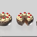 Delicious Three Chocolate Cakes One Sliced With Red Cherries Chocolate Shavings And Cream