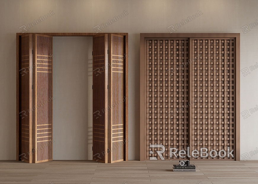 Folding sliding wooden door Chinese style sliding door carved screen wooden door lattice wooden door model