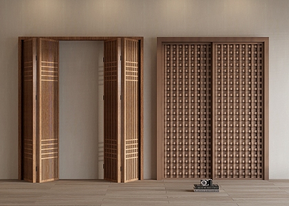 Folding sliding wooden door Chinese style sliding door carved screen wooden door lattice wooden door 3d model