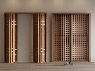 Folding sliding wooden door Chinese style sliding door carved screen wooden door lattice wooden door 3d model