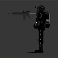 Game Movie Character in Black Tactical Gear With Helmet Rifle And Flippers