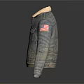 Classic Distressed Denim Jacket with Sherpa Collar and American Flag Patch 3d model