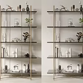 Modern Open Bookshelves With Metal Frame Decorative Sculptures Plants And Books