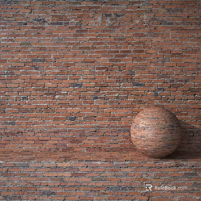 Textured Red Brick Wall With Decorative Sphere In Rustic Modern Setting 3d model 