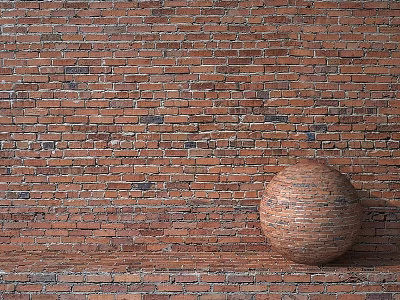 Textured Red Brick Wall With Decorative Sphere In Rustic Modern Setting 3d model
