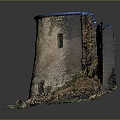 Ancient Ruined Garden Landscape With Stone Walls Dirt Ground And Sparse Green Vegetation