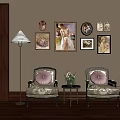 Single sofa side table floor lamp decorative painting combination 3d model