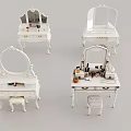 White Vintage Vanity Tables With Mirrors Matching Stools And Decorative Items 3d model