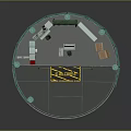 Industrial Equipment Configuration With Circular Metal Frame Work Platform Control Console And Storage Cabinets