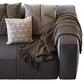 Cozy Modern Grey Fabric Sectional Sofa With Multiple Pillows And Throws 3d model