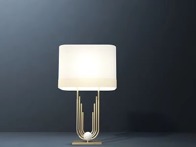 Modern Table Lamp With White Lampshade And Golden Metal Frame Design 3d model