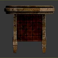 Medieval Wooden Chair Design With Red Cushioned Seat Arched Top And Blue Glass