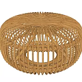 Round Wicker Stool With Handwoven Design Modern Style Natural Material For Indoor Use