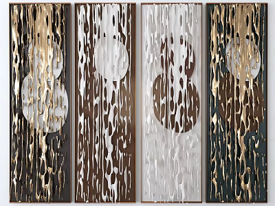 Modern Vertical Decorative Wall Art Panels With Gold Brown Textured Patterns And Circular Shapes 3d model