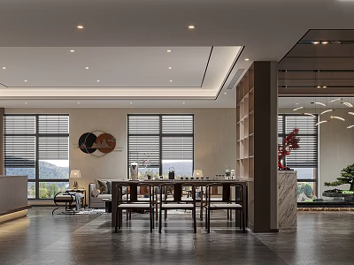 Modern Hotel Lobby Interior Design With Spacious Layout Sofa Coffee Table And Decorative Art 3d model
