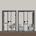 Modern Lounge Pods With Glass Doors Green Chair Beige Seats And Small Tables