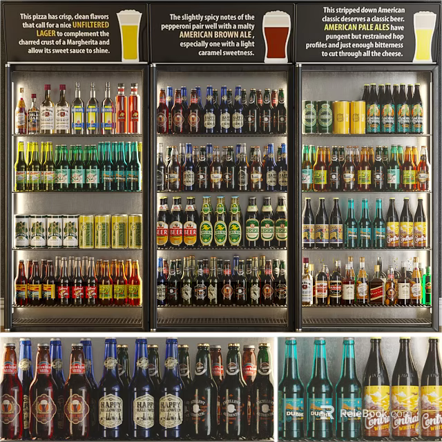 Beverage Refrigerator Stocked With Various Bottled Drinks And Assorted Colorful Beverages 3d model 