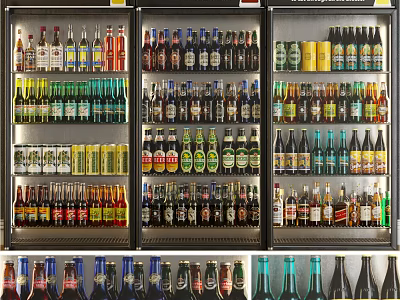 Beverage Refrigerator Stocked With Various Bottled Drinks And Assorted Colorful Beverages 3d model