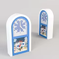 Cute Arched Table Clock With White Frame Blue Accents Snowflake Pattern And Cartoon Graphics 3d model