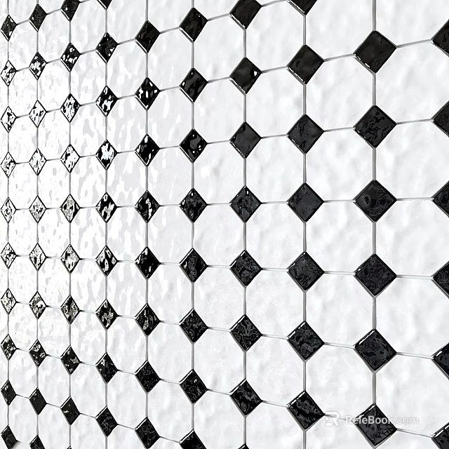 Black And White Diamond Pattern Mosaic Tile As Decorative Construction Element 3d model
