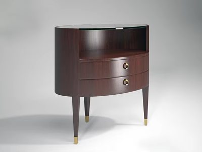 Elegant Dark Brown Bedside Table With Two Drawers Gold Handles And Slim Legs 3d model