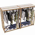 Double Unit Clothing Display Rack With Hanging Garments And Wooden Frame