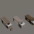 Three Different Brown And Beige Furniture Models With Upholstered Seats And Small Stool