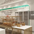 Modern Dessert Shop Interior With Display Cases And Pastries 3d model