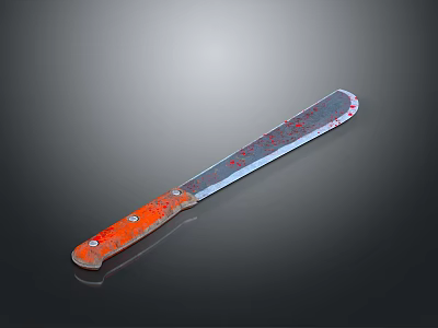 Household Kitchen Utility Knife with Orange Handle Red Stained Blade and Metal Rivets 3d model