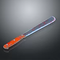 Household Kitchen Utility Knife with Orange Handle Red Stained Blade and Metal Rivets