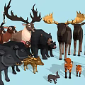 Various Wild Animals Including Deer Moose Bears Foxes Wolves And Rabbits Together