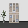 Modern Beige Console Side Cabinet With Storage Shelves Drawers And Green Plant