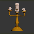 Cartoon Style Candelabra Featuring Anthropomorphic Face Three Candles Golden Stand And Decorative Details