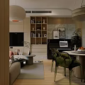 Modern Living and Dining Room Interior Design With Grey Sofa Red Armchair And Floor to Ceiling Windows