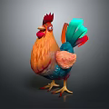Colorful Cartoon Style Rooster With Red Comb Orange Body And Blue Green Vibrant Tail Feathers