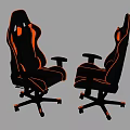Two Ergonomic Office Chairs with Stitched Design Armrests and Five Wheel Base in Black Orange