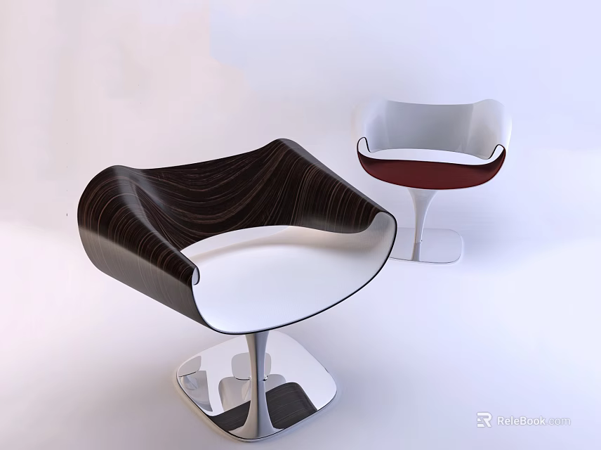 Modern Two-Tone Accent Chairs With Curved Backrest Wooden Texture And Metal Base 3d model 