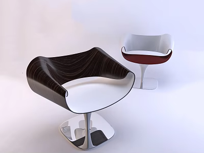 Modern Two-Tone Accent Chairs With Curved Backrest Wooden Texture And Metal Base 3d model