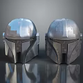 Two Silver Metallic Tactical Helmets With Armor Design And Reflective Surface 3d model