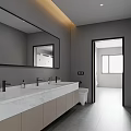 Modern Public Restroom With Double Sink Large Mirror And Smart Toilet