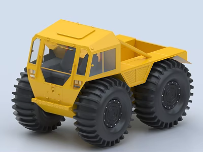Yellow Heavy Duty Utility Vehicle With Large Tires And Open Cargo Bed 3d model