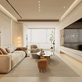 Modern Living Room Interior Design With Sofa Coffee Table TV Unit And Decorative Plants 3d model